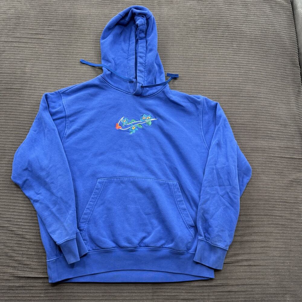 Nike Hoodie Mens Large Blue‎ Floral Swoosh Embroidered Pullover Made In Egypt